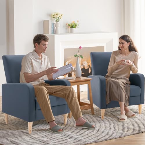Image of COLAMY Modern Upholstered Accent Chair Armchair with Pillow, PU Leather Reading Living Room Side Chair,Single Sofa with Wood Legs, L-Blue