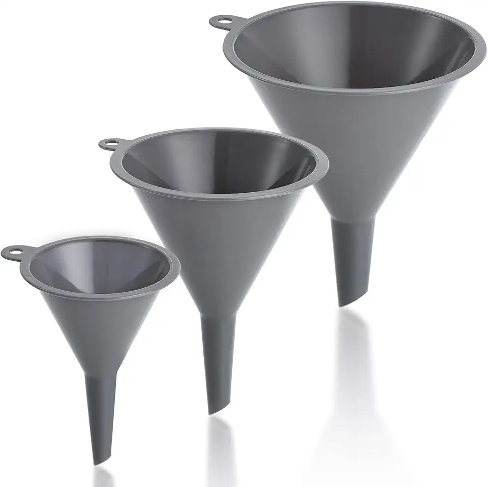 Plastic Kitchen Funnel Set of 3, Durable Round Food Grade Cooking Funnels for Kitchen Use Filling Bottles, Multifunctional Small Medium and Large Sizes for Canning, Lab or Car Oil Use