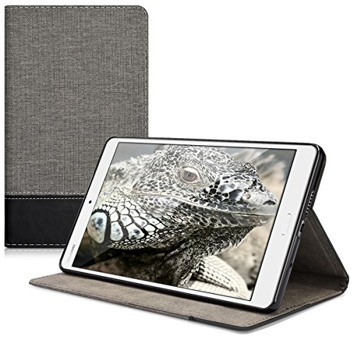 kwmobile Case Compatible with Huawei MediaPad M3 8.4 - Case PU Leather and Canvas Cover with Stand Feature - Grey/Black