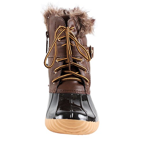 Nature Breeze Duck-01 Women's Chic Lace Up Buckled Duck Waterproof Snow Boots,Brown,5.5