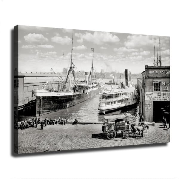 Old New York City Pier Near Wall Street Steamship Colgate Wagon Montauk Canvas Posters Wall Art Home...