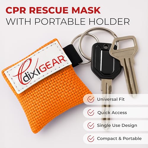 Image of Ever Ready First Aid CPR Mask for Pocket or Key Chain, CPR Emergency Face Shield with One-Way Valve Breathing Barrier for First Aid or AED Training, 5 Count - Orange