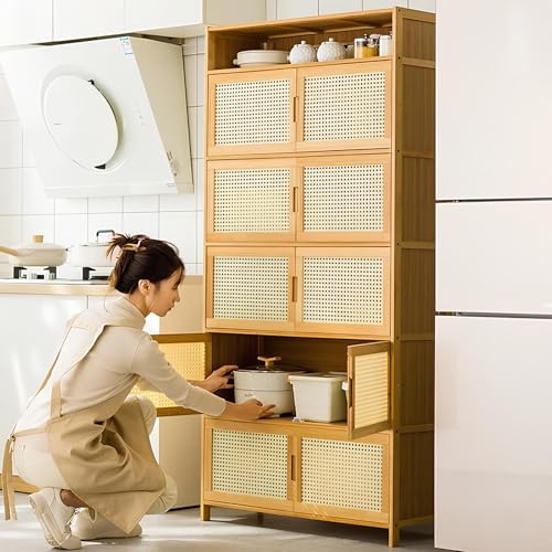 Moderno armario de despensa de cocina con puertas de cristal, aparador independiente para especias ollas y sartenes, organizador de almacenamiento de comedor