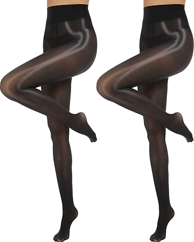 MANZI Shiny Pantyhose for Women 2 Pairs Shimmer Sheer Tights Ultra