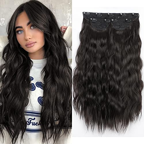 KooKaStyle 3PCS Clip in Synthetic Long Wavy Curl Hair Extensions Clip Thick Hairpieces for Women Full Head