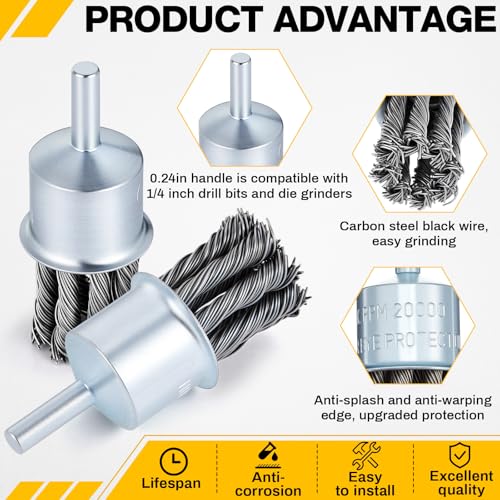 Image of Threlaco 1 Pack 1 Inch Twist Knotted Wire End Brush with 1 /4 Inch Shank for Drill, 20000 RPM Max Heavy Duty Carbon Steel Wire Wheel for Die Grinders and Drills, Rust Paint Slag Removal