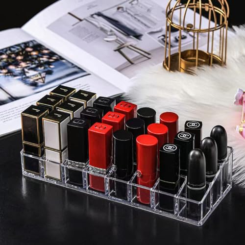 Image of Clear Acrylic Lipstick Lip Gloss Organizer 12 Slots Cosmetic Display Holder for Nail Polish Essential Oil