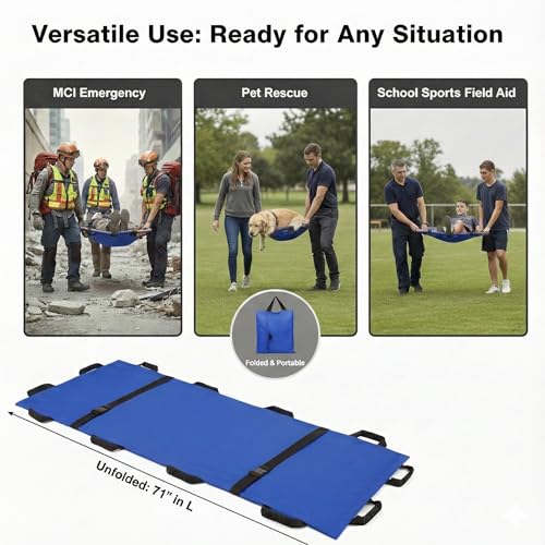 Image of Portable Vet Dog Stretcher Gurney with 12 Rubber Handles, 400 lbs