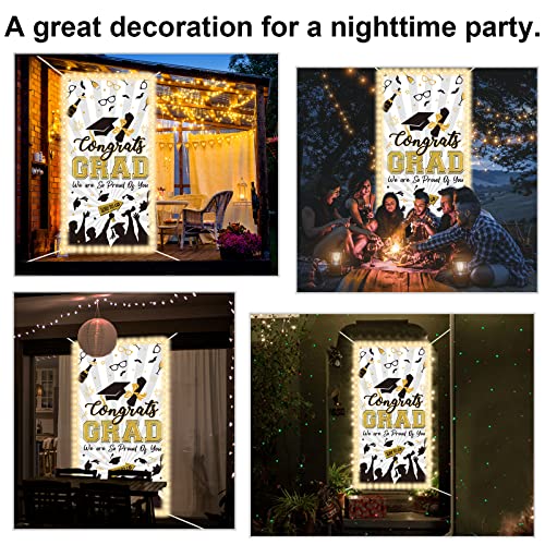 Image of 2024 Graduation Banner with Led-Light Strips Decor Congrats Grad Door Cover Banner Large Fabric Graduation Party Door Sign for Indoor Outdoor Photography Background Decorations 71 x 36 Inch (White)