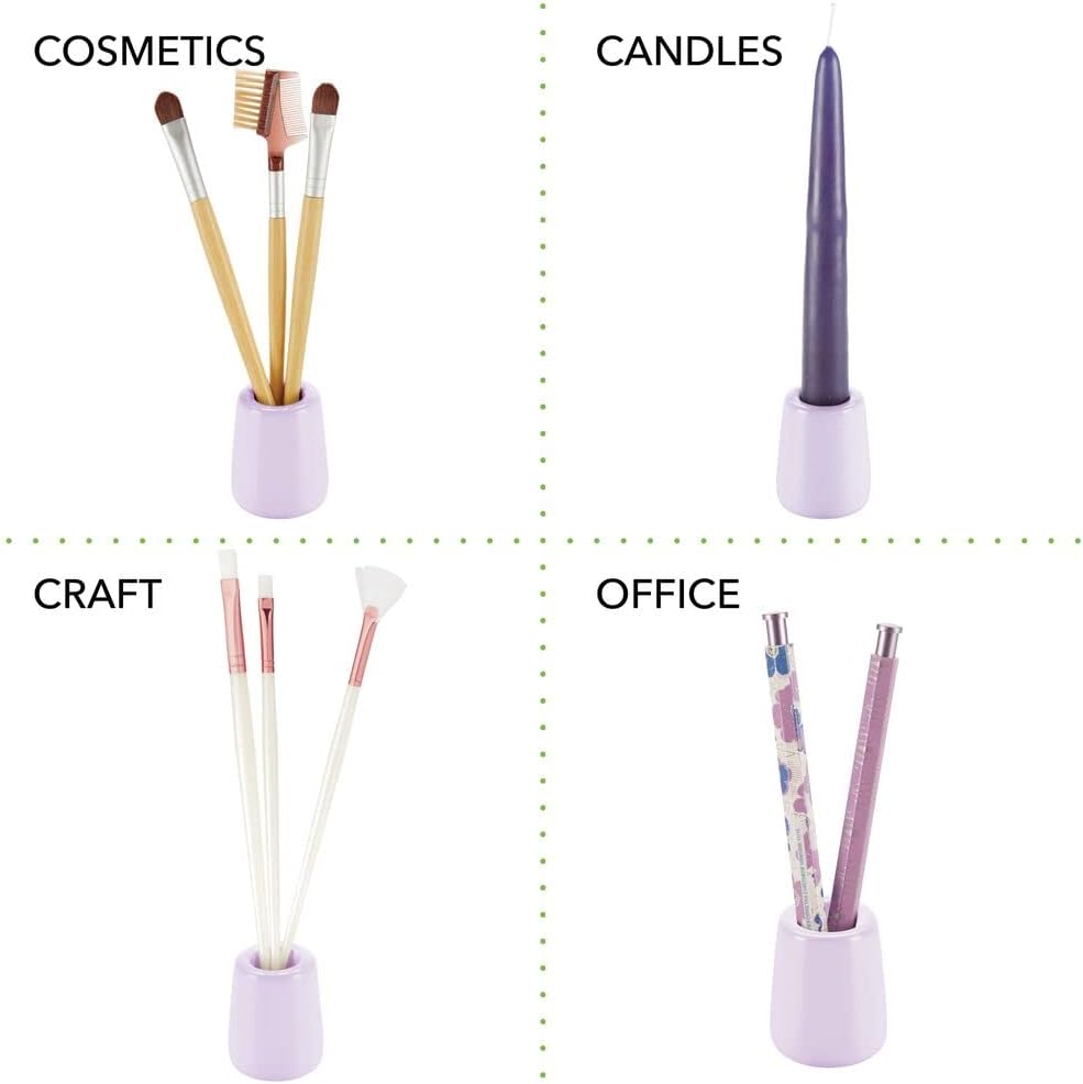 mDesign Decorative Modern Round Ceramic Toothbrush Holder - Compact Design for Bathroom Countertops and Vanities - 2 Pack - Light Purple