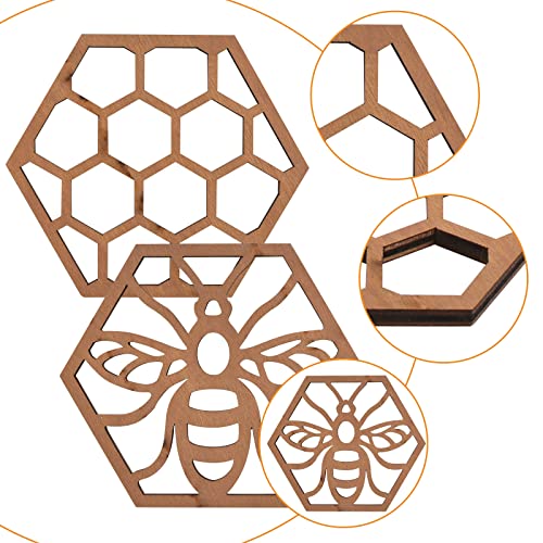 MOROBOR Hexagon Wood Coasters, Set of 6 Honeycomb Wooden Epoxy Resin Drink Coasters - Image 4