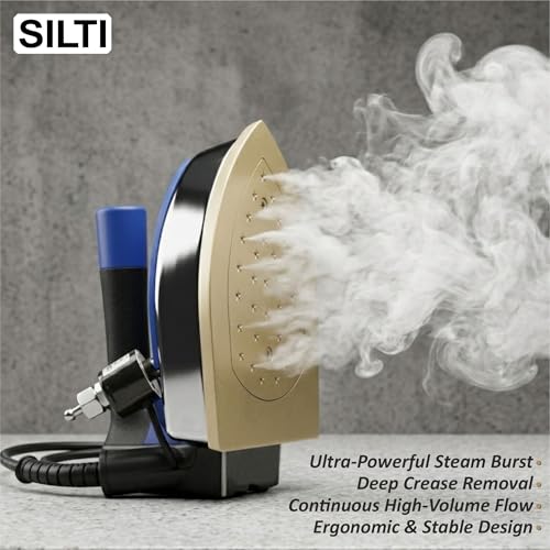 Image of SILTI GOLD Electric Professional Steam Iron ES999 | Iron with Big Gravity Feed Tank, Anti-Shine Teflon Shoe |1850W, 220V Large Base Heavy Duty Iron for Tailoring,Garment Factory & Industrial Use.8899