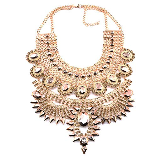 NABROJ Fashion Gold Statement Necklace Chunky Ethnic Tribal choker for Women Drag Jewelry Collar with Gold Tone Crystal 1 Pc-HL23 Gold
