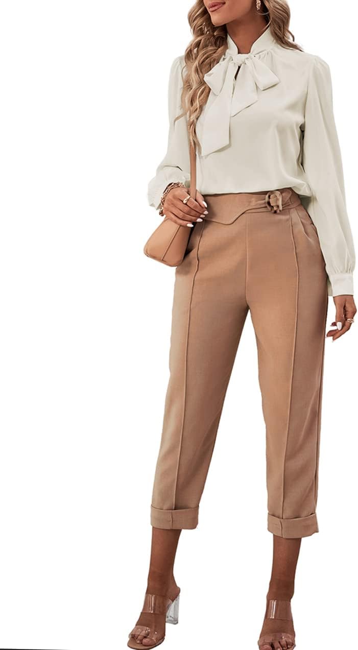 Rooscier Women's Bow Tie Neck Long Sleeve Buttton Cuff Chiffon Elegant Blouse - Image 6