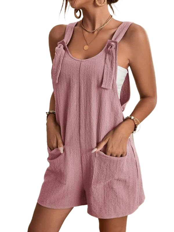 Zeagoo Latzhose Damen Kurz Latzhosenkleid Retro Loose Jumpsuit Kleid A Linie Trägerkleid Kleid Casual Playsuit Hell-Pink XL