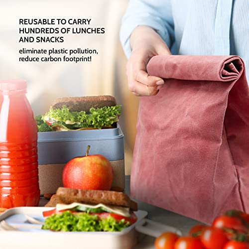 Ekolojee Waxed Canvas Lunch Bag | Foldable And Washable Lunch Box For Office, School, Picnic, Work | Worthbuy Lunch Bag For Men, Women & Kids | Reusable In Zero Waste Packaging | Coral Tree Pink #TOP3
