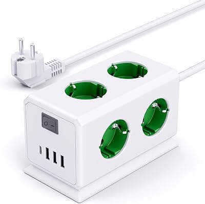 Multiprise 6 prises, parasurtenseur, 3680 W, avec USB, multiprise 16 A, tour de distribution pour la maison, rallonge de 1,5 m