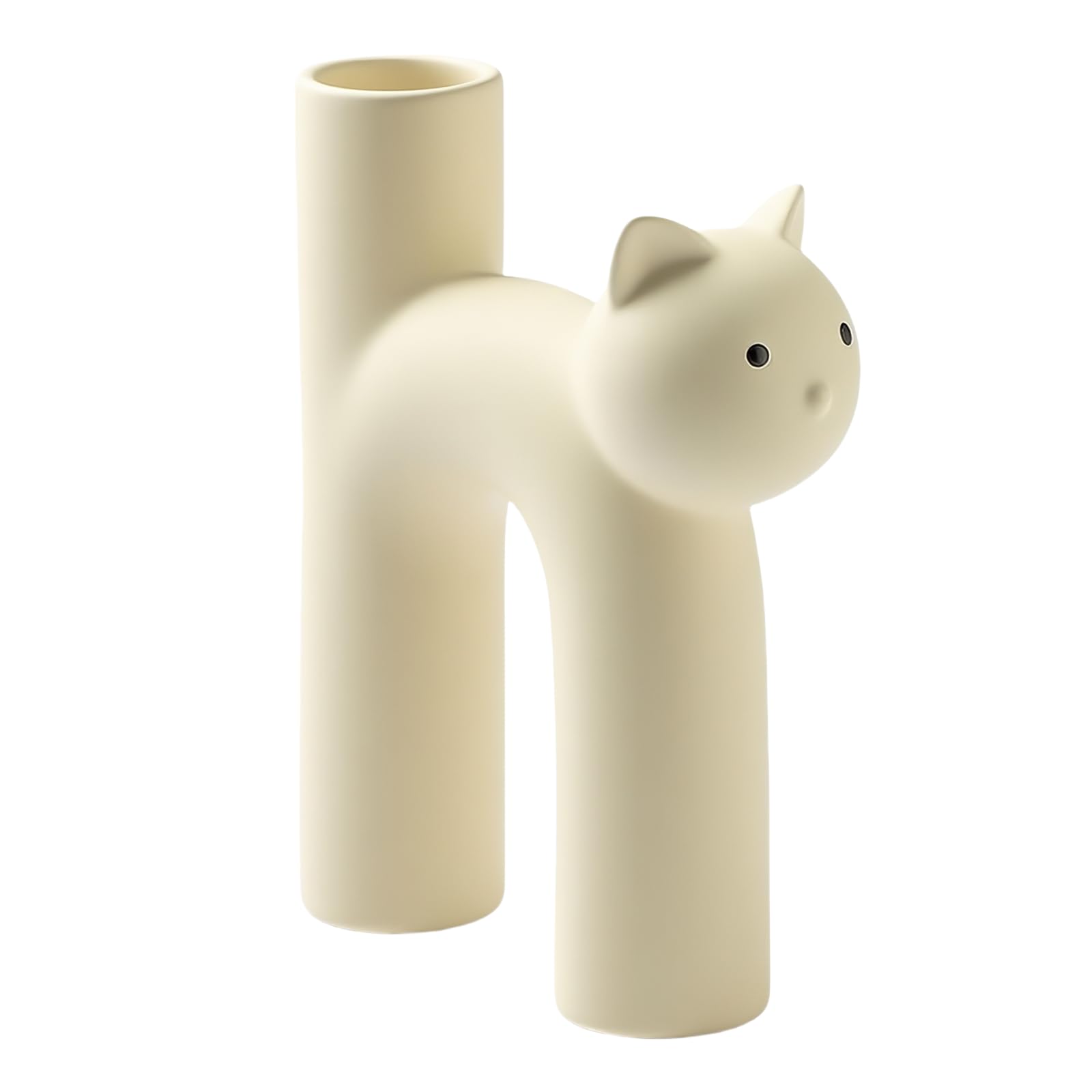 Jarrón Forma Gato Florero de Cerámica Lindo Florero en Forma de H Jarron Ceramica Minimalista Jarrón Nórdico para Decoración Hogar y Oficina, Jarrón de Arte Creativo para Centro de Mesa (Beige)