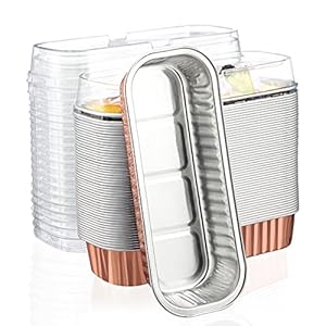 EUSOAR Disposable Aluminum Baking Cups, 50pcs 6.8oz 6.5″x2.5″x1.2″ Foil Ramekins Pan with Lids，Rectangle Cupcake Cups Containers Wrappers, Dessert Cheesecake Creme Brulee Pan-Rose Gold