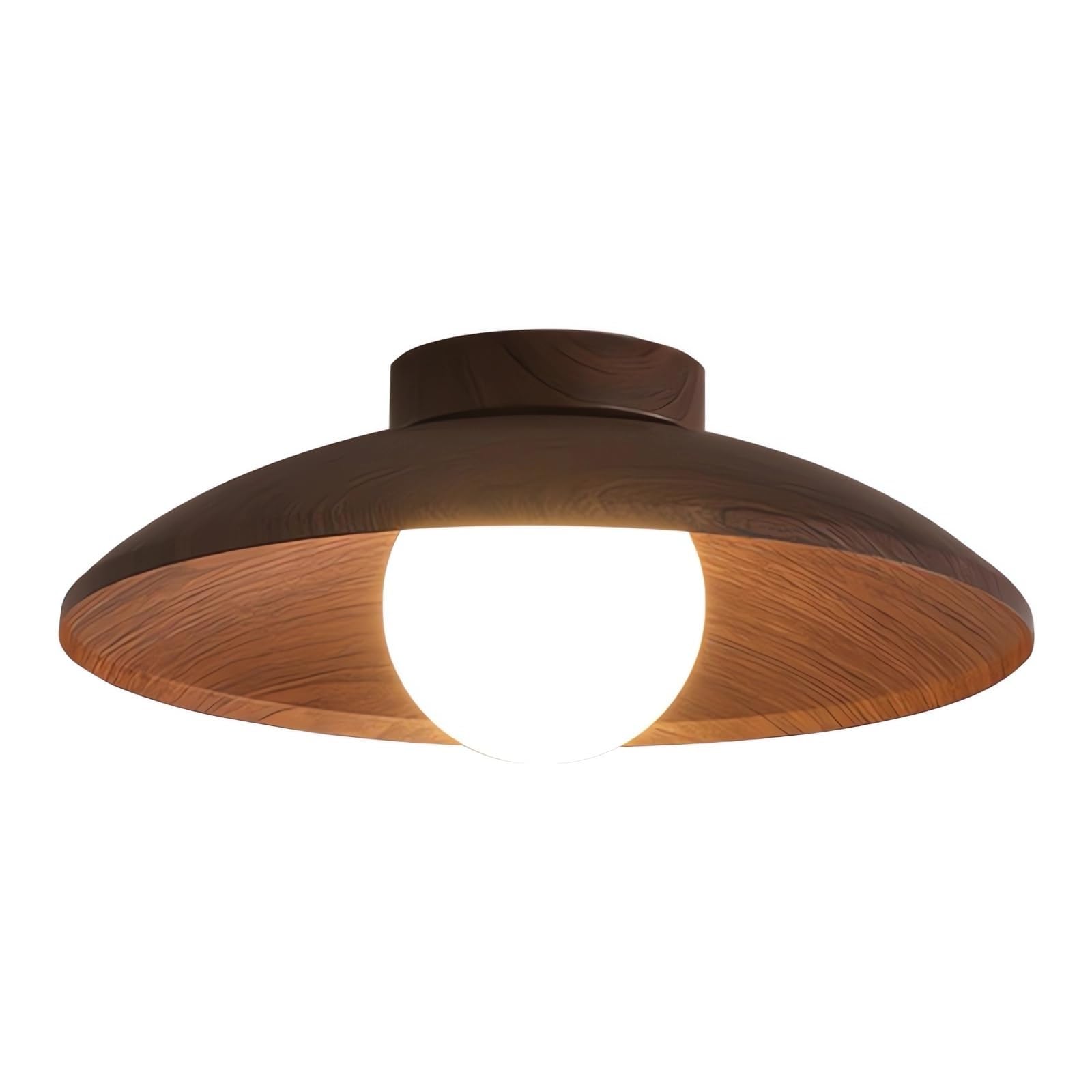 STUIJKVSZ 11.8" Wabi-Sabi Wood Flush Mount Ceiling Light - Japanese Style Nordic Minimalist Fixture, Low Profile Globe Lamp for Warm Glow in Hallway, Entryway, Bedroom