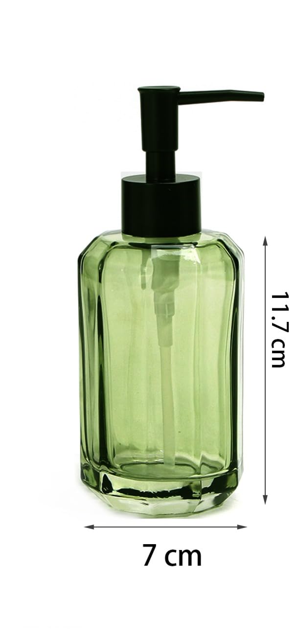 BM Set Accessori Bagno in Vetro 4 Pezzi – Dispenser Sapone, Porta Spazzolino, Vassoio e Portasapone – Design Elegante e Moderno per Bagno e Toilette (Verde)