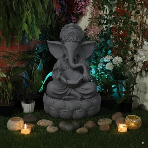 Image of Swarnhouse Lord Ganesha Decorative Water Fountain, 3 Feet Tall, Lotus Base, Indoor Outdoor Garden Decor (Article 8)