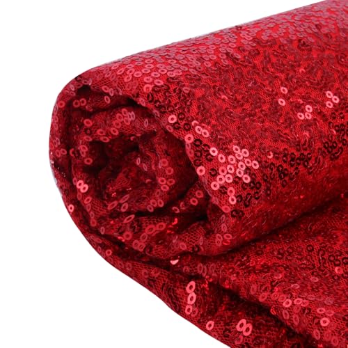 YIEMI Tissu à paillettes rouges au mètre, paillettes scintillantes brillantes et pailletées pour fête de Noël, vêtements à la mode, décoration de jouets, nappe et bricolage etc. (4,6 m, rouge)