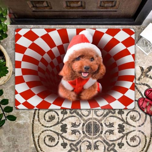 ���փ}�b�g �v�[�h���̃N���X�}�X - �� - �M�t�g�f�R���[�V���� 50×80cm doormat Poodle Christmas - Dog - Gift Decor