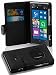 Cadorabo Case Works with Nokia Lumia 1020 in Oxid Black (Design Book Structure) – with 2 Card Slots – Wallet Case Etui Cover Pouch PU Leather Flip
