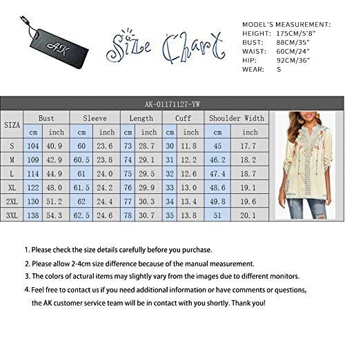 Ak Women's Embroidered Tops Mexican Shirt V Neck Summer Casual Tops Peasant Tunic Loose Blouse (As1, Alpha, S, Regular, Regular, 127-Yellow) #TOP5