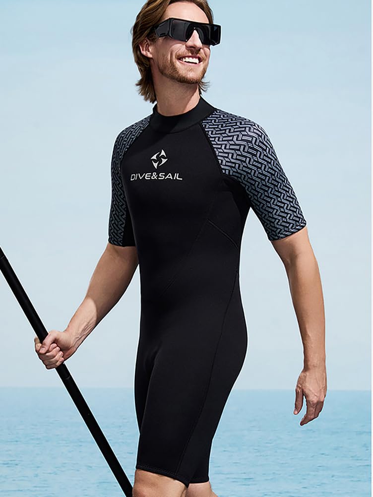 Combinaison Shorty 2Mm en Néoprène pour Homme et Femme – Combinaison de Plongée Une Pièce À Fermeture Éclair Frontale, Manches Courtes et Jambes Courtes – Idéale pour Snorkeling, Plongée