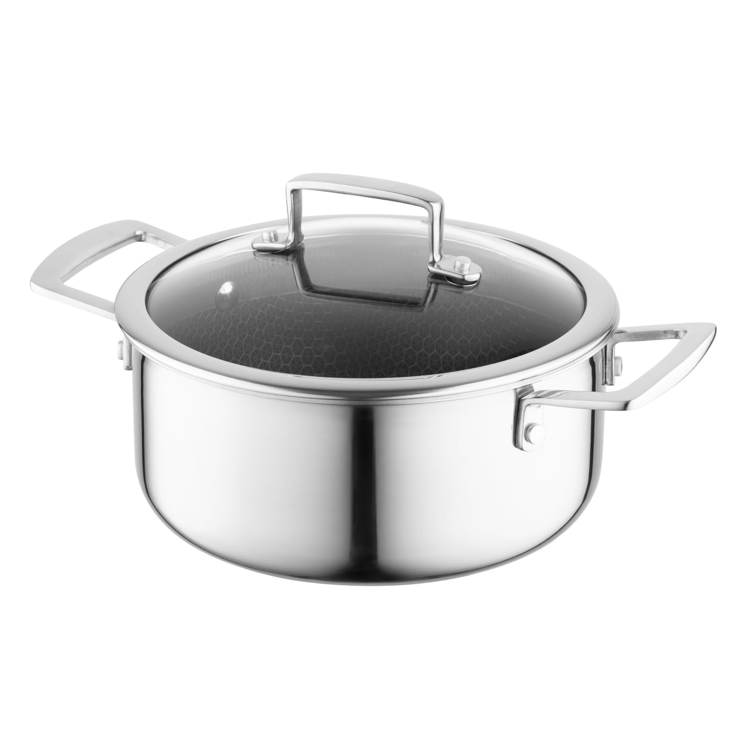 FLORINA ARISTO Edelstahltopf mit Glasdeckel 7,2l 28 cm Durchmesser | Für Induktions-, Gas-, Elektro-, Ceranherd | Mit Wabeneffekt | Sie können es im Ofen backen | Hitzebeständiger Deckel
