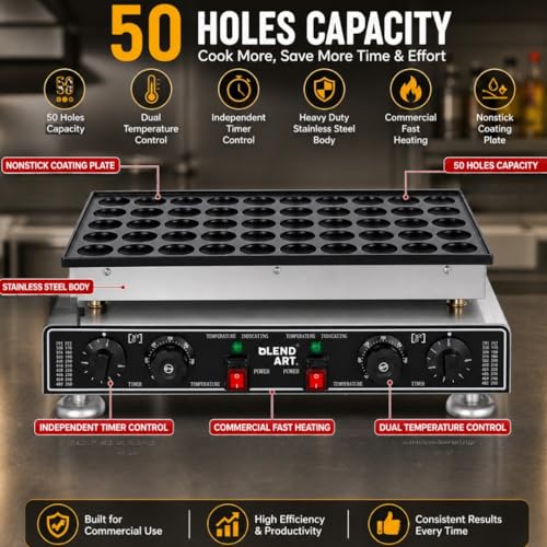 Image of Blend Art Mini Pancake Maker Machine Commercial Electric Non Stick Pancake Baker Stainless Steel Adjustable Temperature 50-300C Fast Heating for Bakery Cafe Food Stall Home 50 pcs