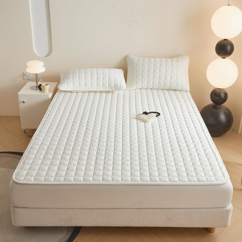 Waterproof Mattress Protector, Breathable Quilted Mattress Cover for 8-15" Mattress, Noiseless Bed Mattress Cover for Bedroom, Dorm Room (White, Queen 60"x80")