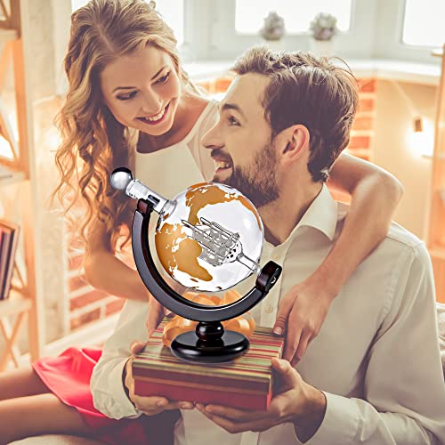 Whiskey Decanter Globe Gift Set - Rich Base Tray - Gold Whiskey Dispenser Airtight Stopper For Wine, Bourbon, Brandy, Juice, Water - Decanter Sets For Men Christmas Gifts For Dad Boyfriend Husband Him #TOP5