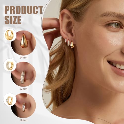 Gold Hoop Earrings For Women,14k gold Plated trendy small lightweight chunky gold/silver hoops earrings set dainty non tarnish waterproof gold/silver earrings pack stack for women2