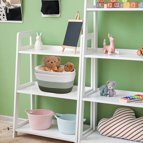 Image of Sawysine 6 Pcs Storage Baskets Bulk for Organizing Cotton Rope Woven Basket with Handles for Gift Cloth Shelves Blanket Toys Living Room(Green and White)