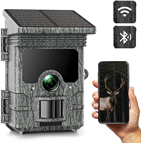 Trail Camera Solar Powered WiFi 4K 30MP, WLAN Bluetooth Game Camera with Night Vision Motion Activated, IP66 Waterproof for Wildlife Monitoring Property Security Hunting Scouting Camera Black Trail Camera Solar Powered WiFi 4K 30MP, WLAN Bluetooth Game Camera with Night Vision Motion Activated, IP66 Waterproof for Wildlife Monitoring Property Security Hunting Scouting Camera Black
