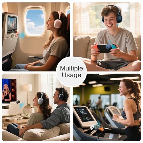 Image of SIMOLIO Airplane Bluetooth Transmitter, 20 Hr Battery, Supports 2 Earbuds /Wireless Headphones, 3.5mm AUX Wireless Audio Transmitter for TV, Gym Equipment, Controller, MP3 Player