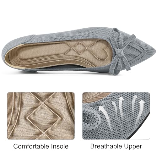 Image of Ablanczoom Ballet Flats Shoes for Women: Dressy Pointed Toe Bow Knit Flats Comfortable Slip On Work Business Casual Shoes