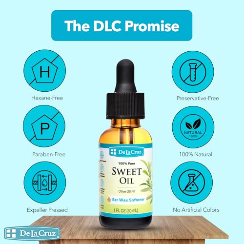 de la cruz ear wax remover and earwax softener 100 pure sweet oil for ears gentle and natural ear oil - 1 fl oz