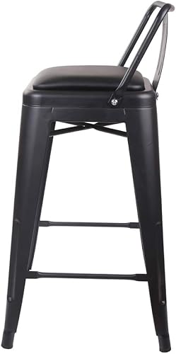 Vista 118 de GIA Taburete de metal con respaldo bajo de altura de mostrador de 24 pulgadas con asiento de cuero vegano, color plateado