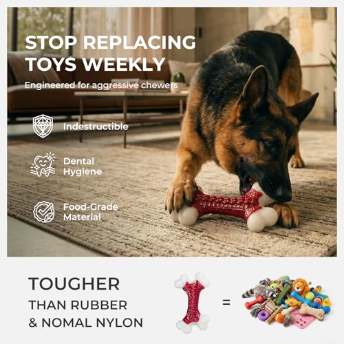 Tough Dog Toys for Aggressive Chewers Large Breed - 8'' Beef Flavor Indestructible Nylon Dog Chew Toys for Large Dogs, Heavy Duty Dog Bone Keep Busy, Teething Dental Care Toy Dog Birthday Gift