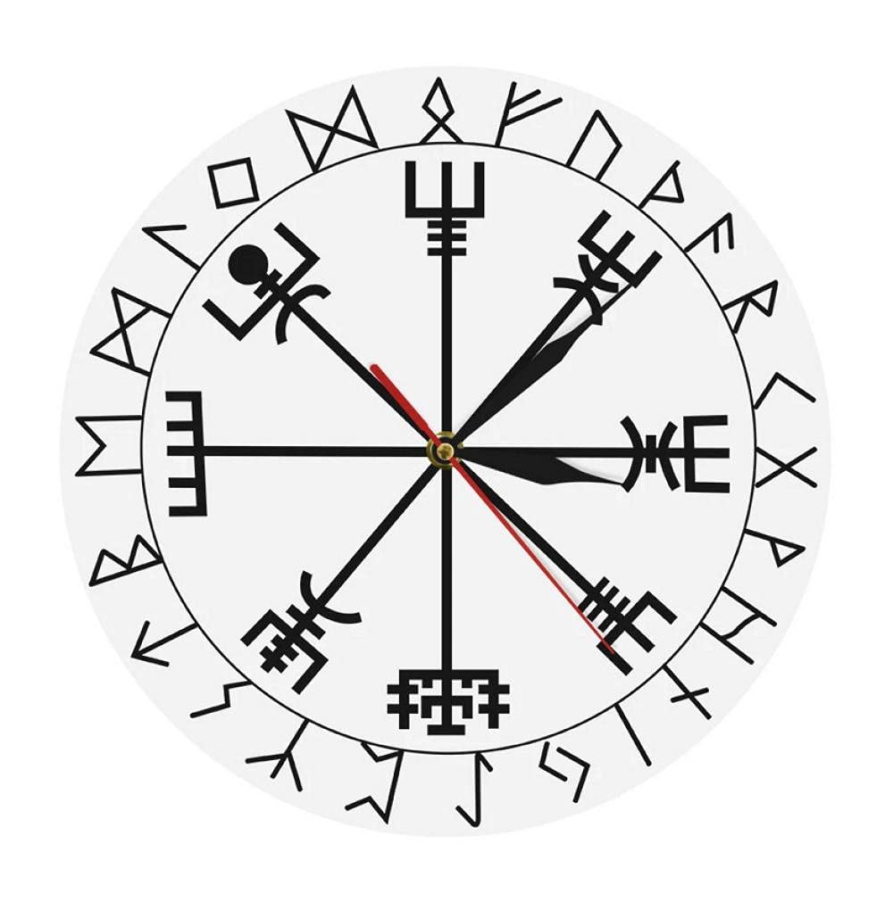 Xusanshi Acrylic Wall Clock Viking Pagan Asatru Runic Compass Wall Clock Vegvisir Rune Circle Viking Norse Mythology Simple Modern Clock Watch Helm Of Awe 12 Inchs