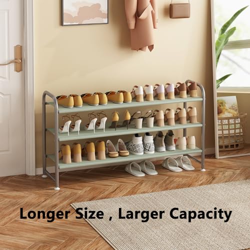 Image of INGIORDAR Shoe Rack 3 Tier Long Storage Organizer Wide Metal Shoe Shelf for Closet Entryway Grey