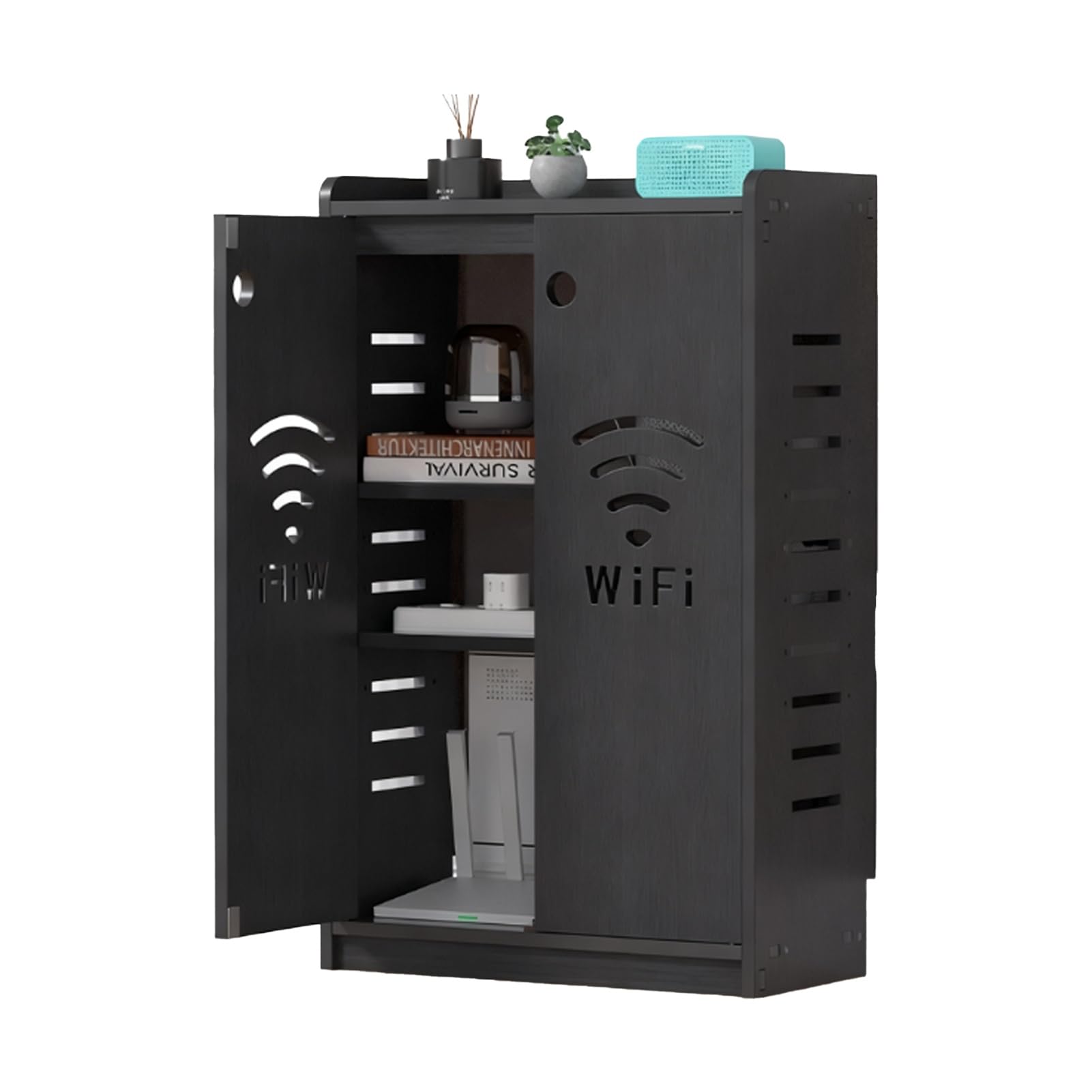 Armoire Wi-Fi grande capacité noire 80cm au design minimaliste