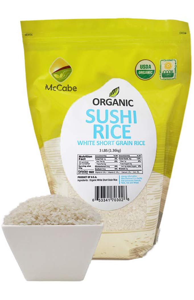 McCabe Organic Short Grain White Sushi Rice - Sticky White Rice | Rich in Fibers and Minerals | USDA and CCOF Certified Organic | Product of USA | 3Lbs