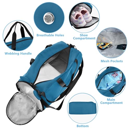 Ice Blue Kids Travel Duffel Bag for Boys Girls Overnight Weekend Tote Bag with Shoes Compartment for Trip Beach Gym4