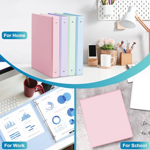 SUIN 1 Inch 3 Ring Binder 4 Pack Pastel Colors, Holds 200 Sheets Letter Size with Pockets for School Office Home