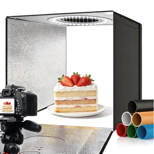 50x50 cm Estudio Fotográfico, Fondo Fotografia y Kit de Estudio Caja de Luz Regulable de 6000K Iluminación Softbox y Fondos 6 Colores de PVC para Fotografía de Productos
